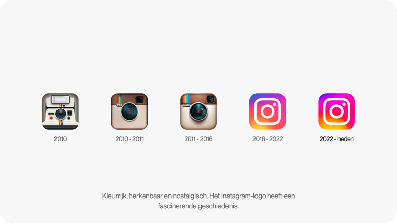 Navigeer door de verschillende stadia van het Instagram-logo, van de eerste concepten tot aan het bekende hedendaagse design